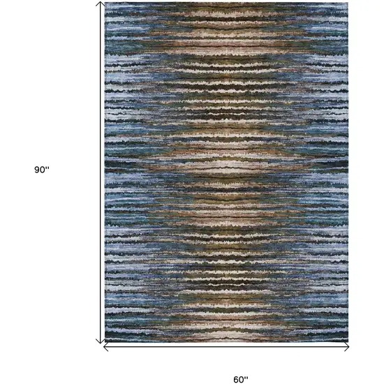 Blue Brown And Sky Blue Striped Washable Indoor Outdoor Area Rug Photo 3