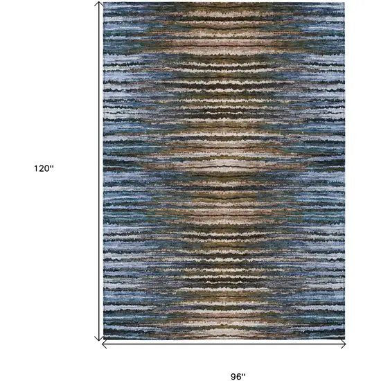 Blue Brown And Sky Blue Striped Washable Indoor Outdoor Area Rug Photo 3