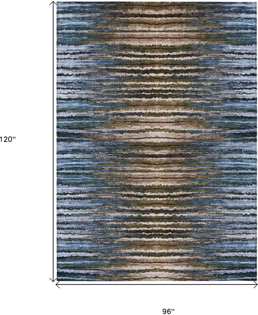 Blue Brown And Sky Blue Striped Washable Indoor Outdoor Area Rug Photo 3
