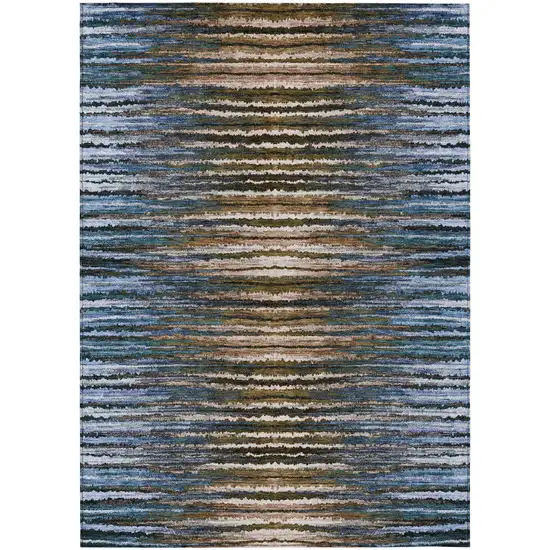Blue Brown And Sky Blue Striped Washable Indoor Outdoor Area Rug Photo 2
