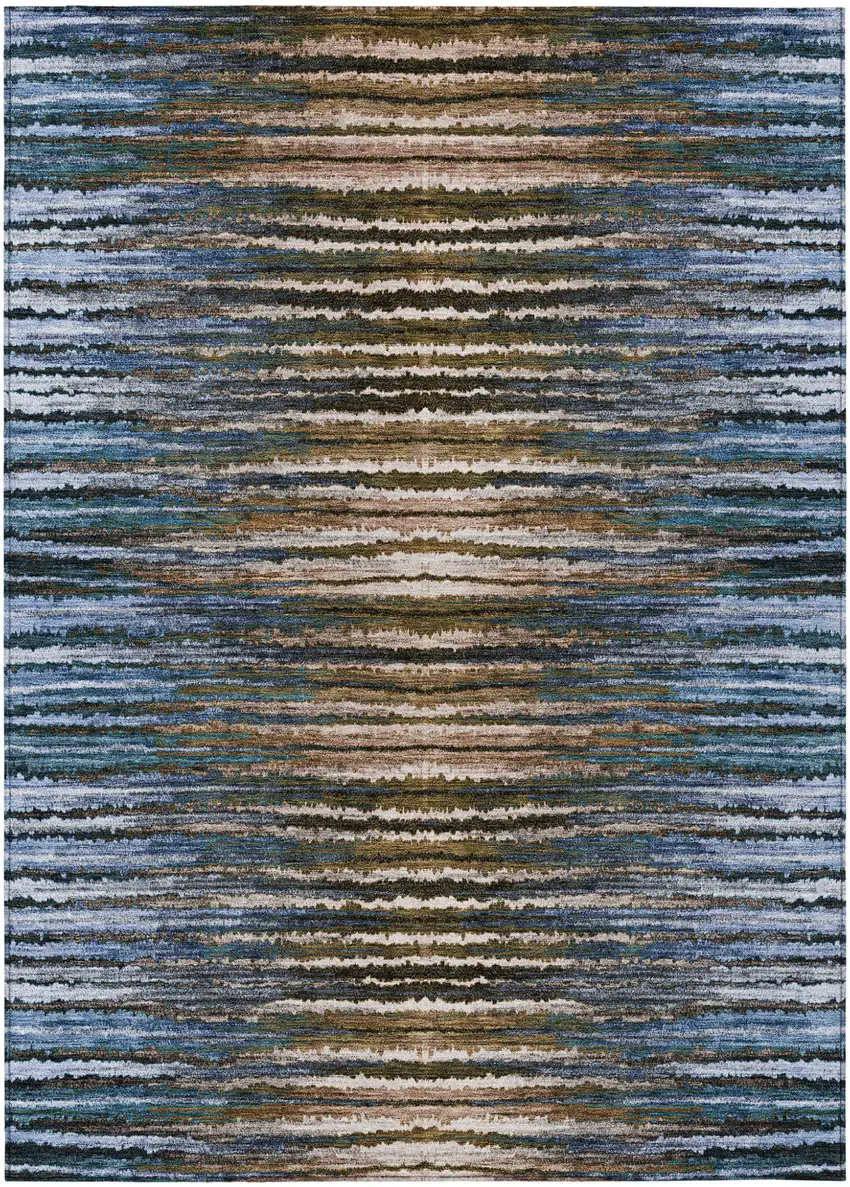 Blue Brown And Sky Blue Striped Washable Indoor Outdoor Area Rug Photo 2