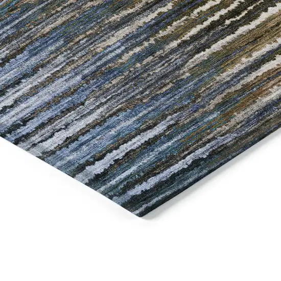 Blue Brown And Sky Blue Striped Washable Indoor Outdoor Area Rug Photo 5