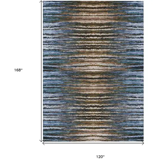 Blue Brown And Sky Blue Striped Washable Indoor Outdoor Area Rug Photo 3
