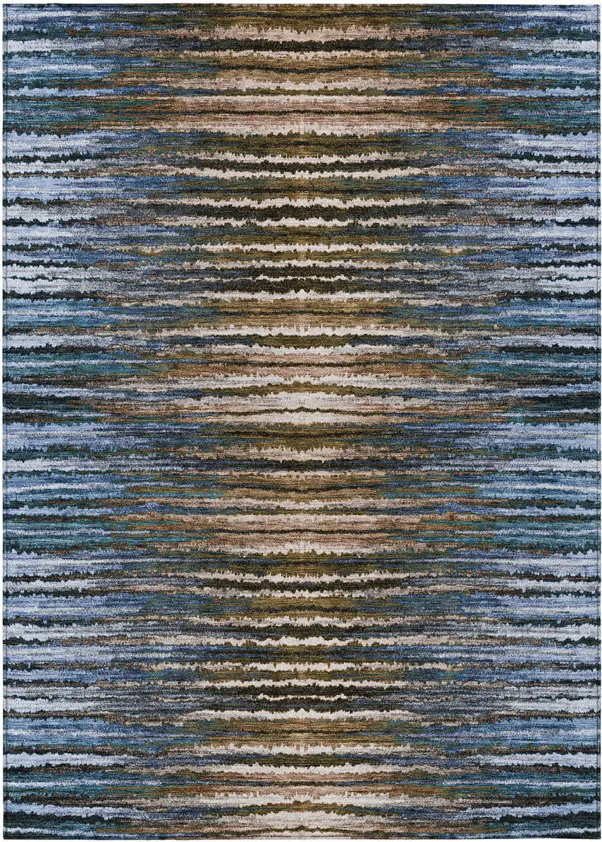 Blue Brown And Sky Blue Striped Washable Indoor Outdoor Area Rug Photo 2