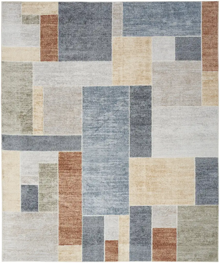 Blue Brown And Tan Geometric Area Rug Photo 7