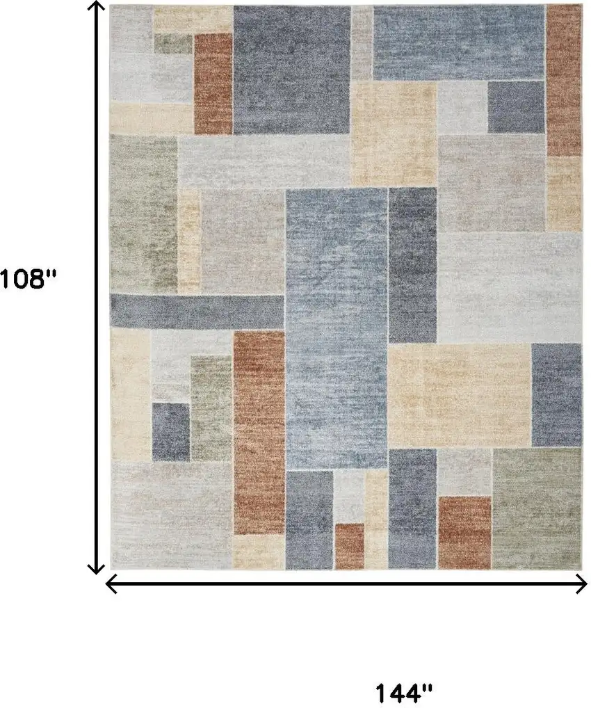 Blue Brown And Tan Geometric Area Rug Photo 3