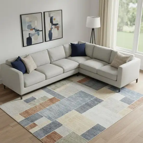 Blue Brown And Tan Geometric Area Rug Photo 1