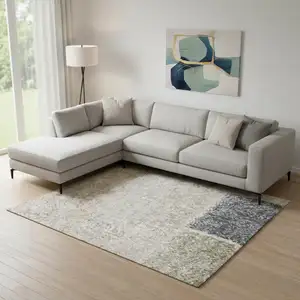 Photo of Blue Brown And Tan Geometric Area Rug