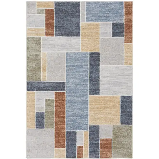 Blue Brown And Tan Geometric Washable Area Rug Photo 7