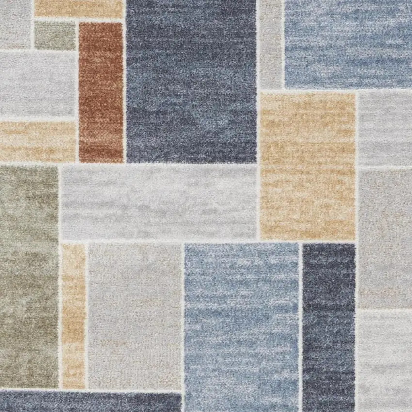 Blue Brown And Tan Geometric Washable Area Rug Photo 4