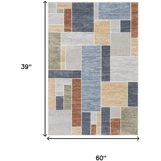 Blue Brown And Tan Geometric Washable Area Rug Photo 3