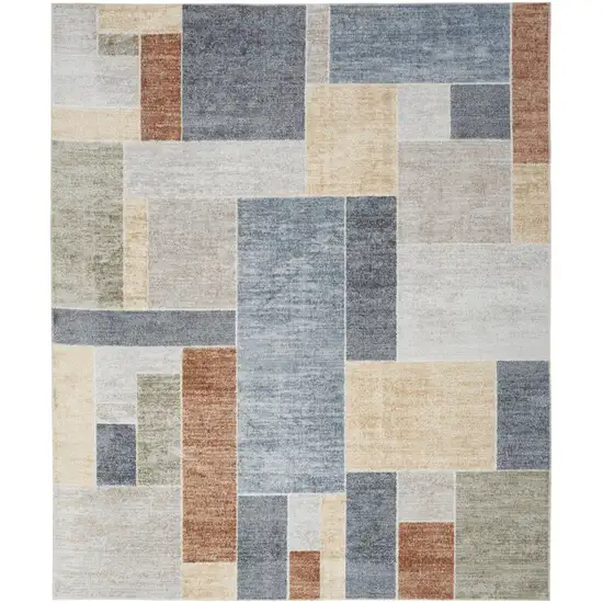 Blue Brown And Tan Geometric Washable Area Rug Photo 7