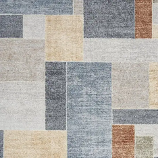 Blue Brown And Tan Geometric Washable Area Rug Photo 4