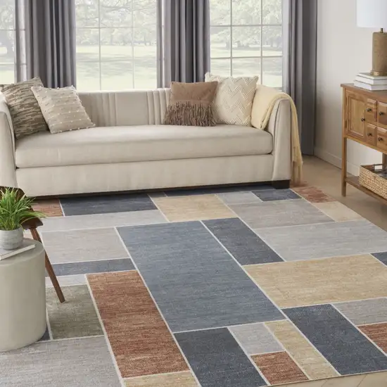Blue Brown And Tan Geometric Washable Area Rug Photo 5