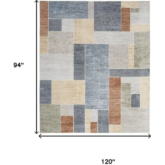 Blue Brown And Tan Geometric Washable Area Rug Photo 3