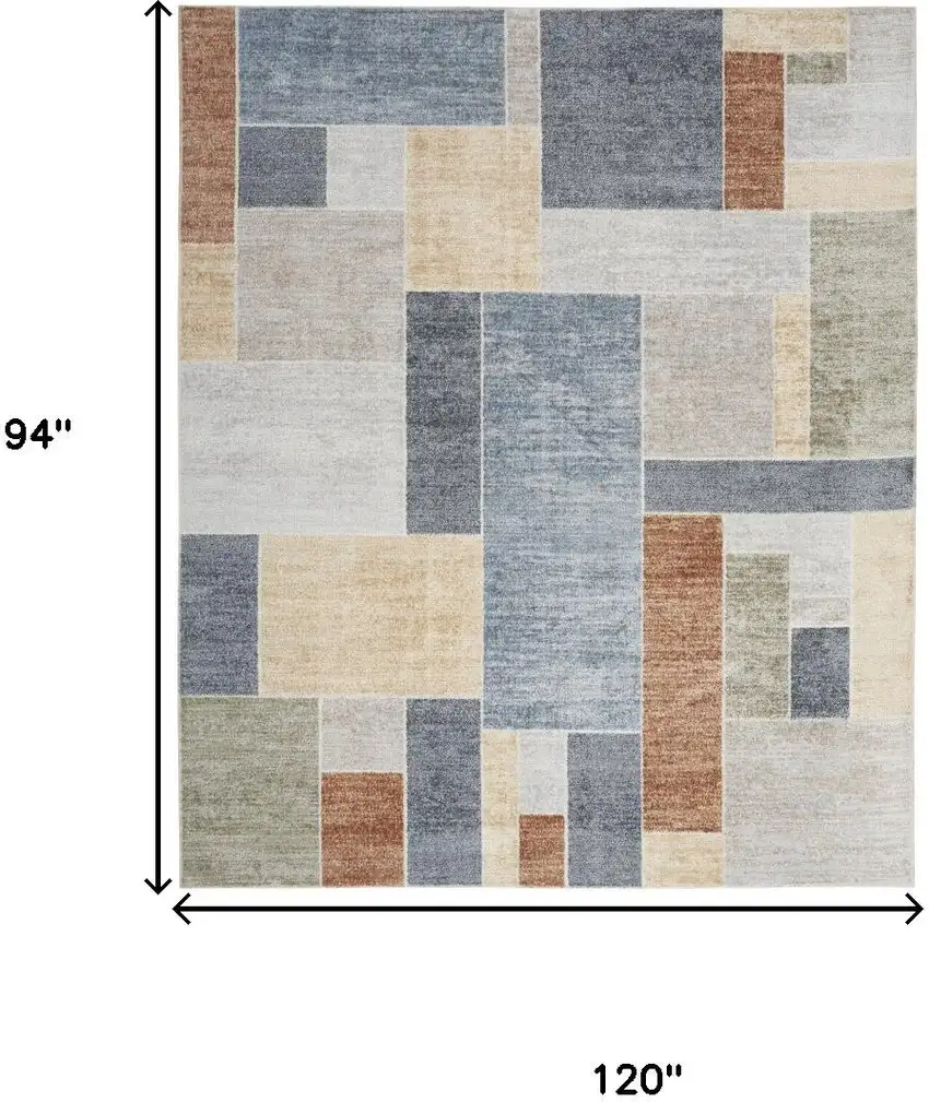 Blue Brown And Tan Geometric Washable Area Rug Photo 3