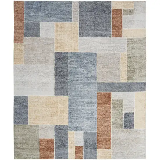 Blue Brown And Tan Geometric Washable Area Rug Photo 8