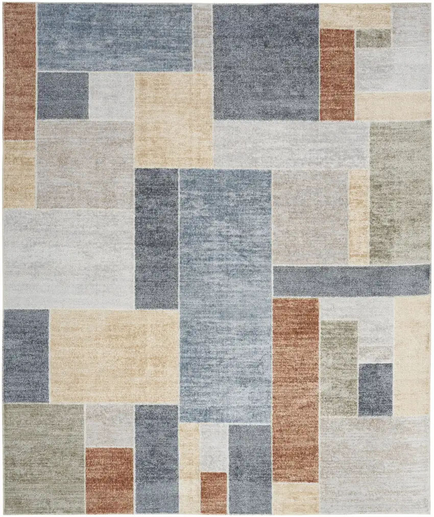 Blue Brown And Tan Geometric Washable Area Rug Photo 8