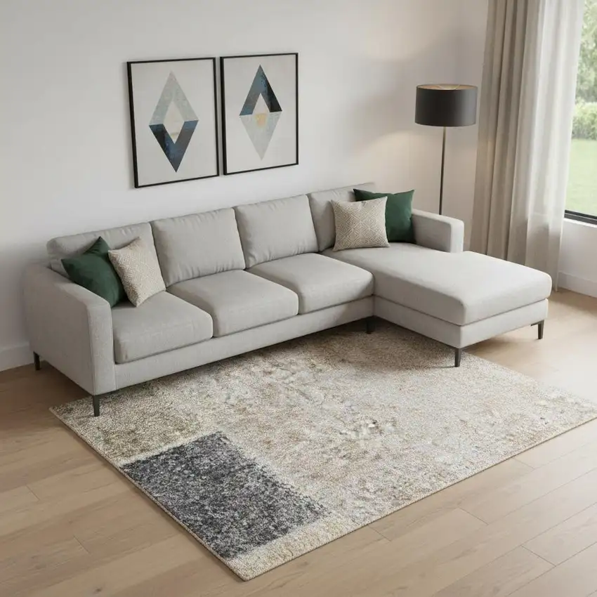 Blue Brown And Tan Geometric Washable Area Rug Photo 1