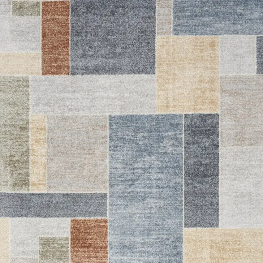 Blue Brown And Tan Geometric Washable Area Rug Photo 9