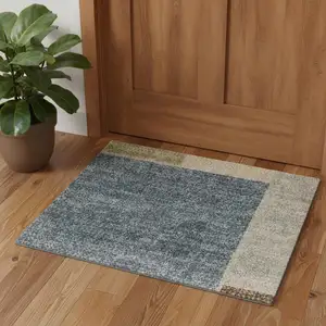 Photo of Blue Brown And Tan Geometric Washable Area Rug