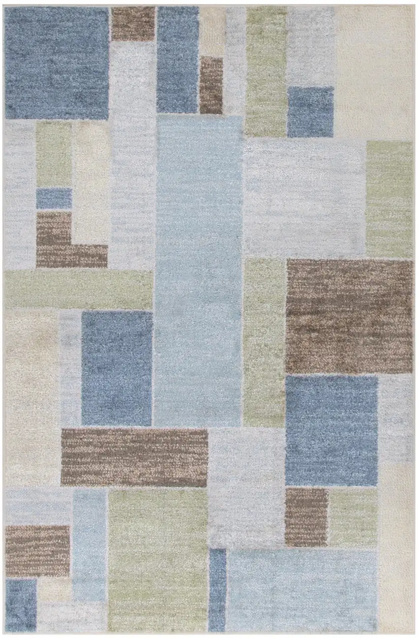 Blue Brown And Tan Geometric Washable Area Rug Photo 8