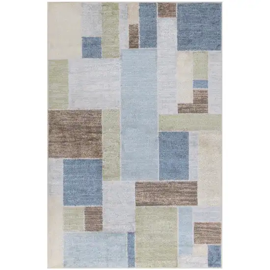 Blue Brown And Tan Geometric Washable Area Rug Photo 9