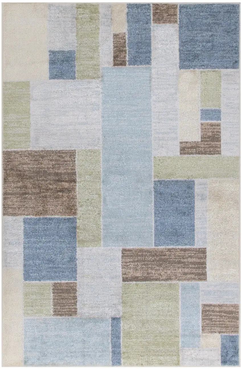 Blue Brown And Tan Geometric Washable Area Rug Photo 9