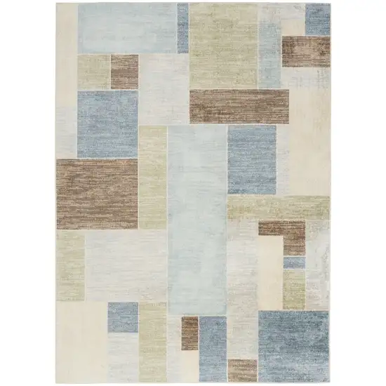 Blue Brown And Tan Geometric Washable Area Rug Photo 7