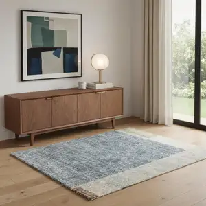 Photo of Blue Brown And Tan Geometric Washable Area Rug