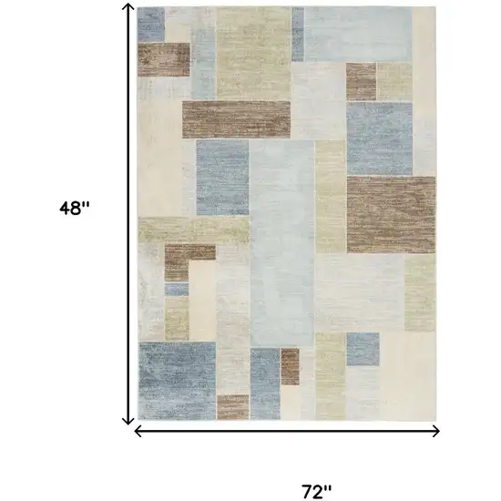 Blue Brown And Tan Geometric Washable Area Rug Photo 3