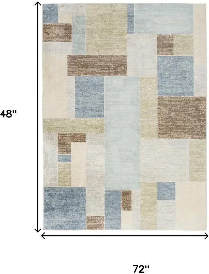 Blue Brown And Tan Geometric Washable Area Rug Photo 3