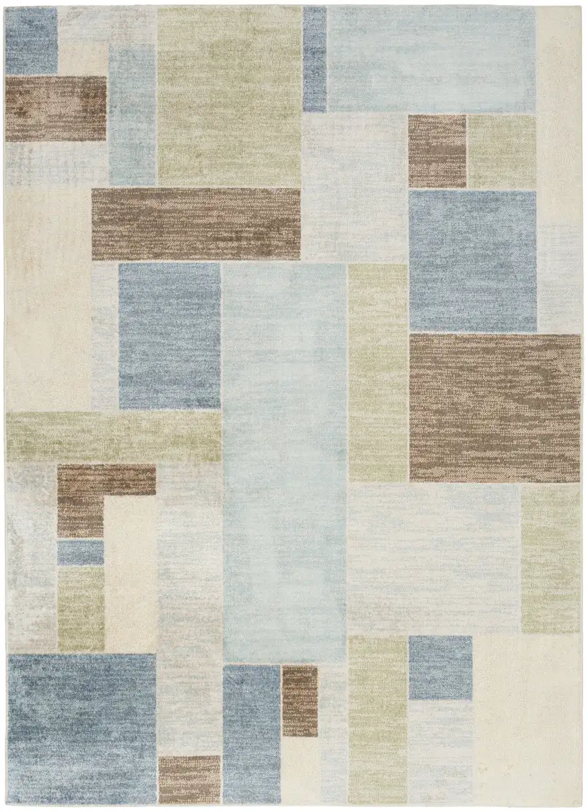 Blue Brown And Tan Geometric Washable Area Rug Photo 2