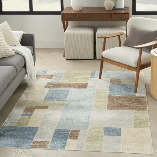 Blue Brown And Tan Geometric Washable Area Rug Photo 5