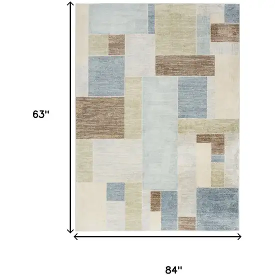 Blue Brown And Tan Geometric Washable Area Rug Photo 3