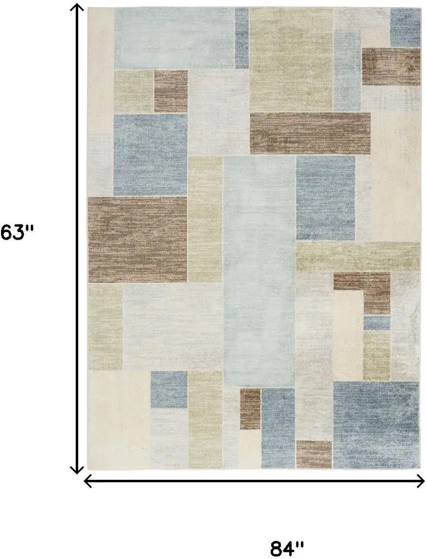 Blue Brown And Tan Geometric Washable Area Rug Photo 3