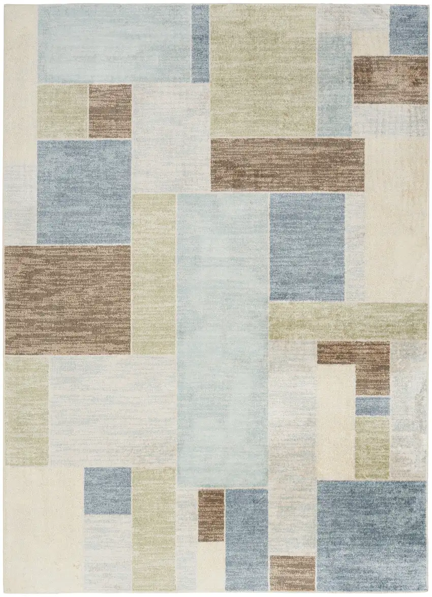 Blue Brown And Tan Geometric Washable Area Rug Photo 8