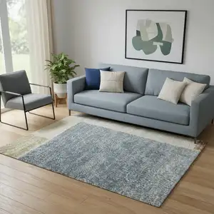 Photo of Blue Brown And Tan Geometric Washable Area Rug