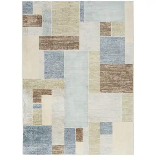 Blue Brown And Tan Geometric Washable Area Rug Photo 8