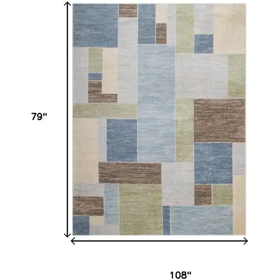 Blue Brown And Tan Geometric Washable Area Rug Photo 3