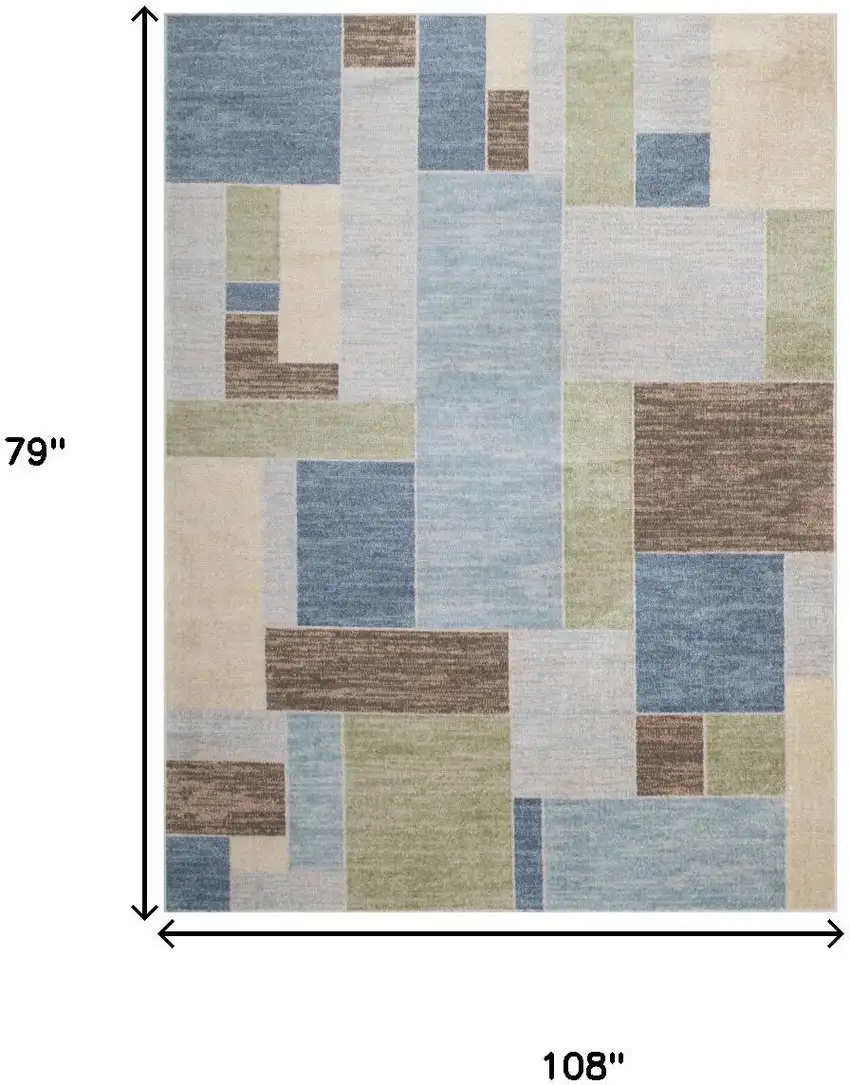 Blue Brown And Tan Geometric Washable Area Rug Photo 3