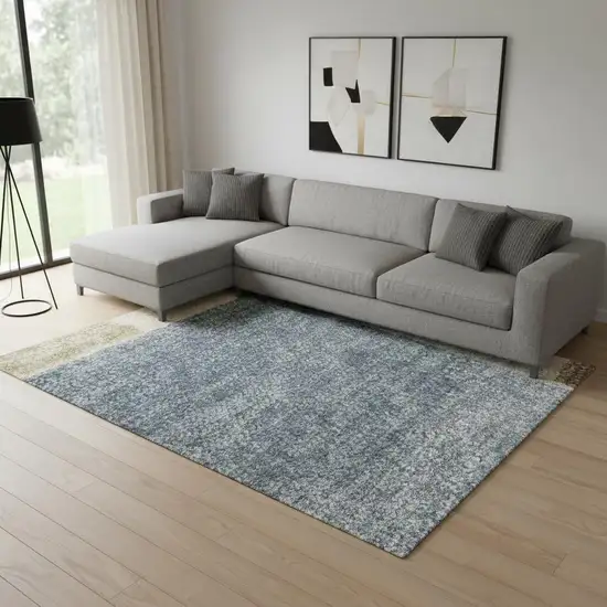 Blue Brown And Tan Geometric Washable Area Rug Photo 1