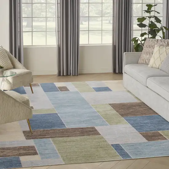 Blue Brown And Tan Geometric Washable Area Rug Photo 5