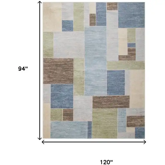Blue Brown And Tan Geometric Washable Area Rug Photo 3