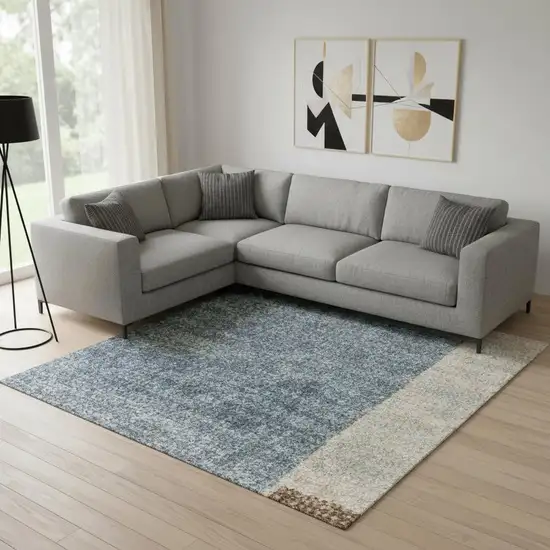 Blue Brown And Tan Geometric Washable Area Rug Photo 1