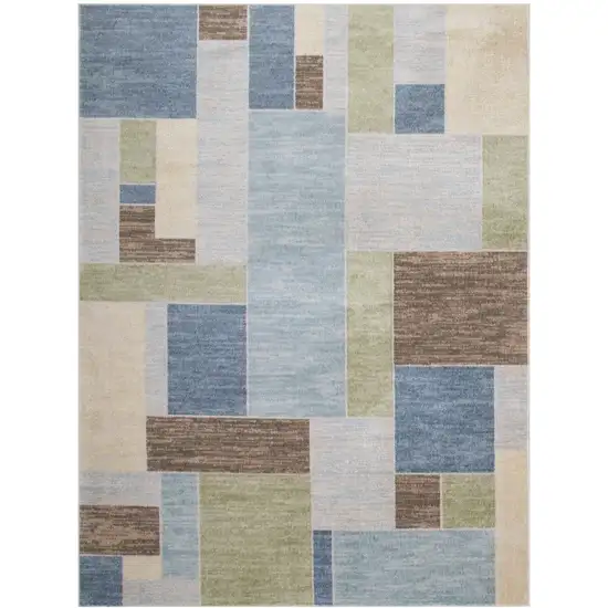 Blue Brown And Tan Geometric Washable Area Rug Photo 8