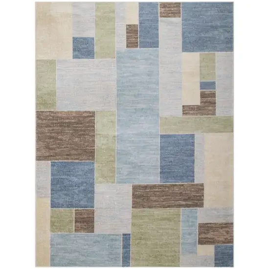 Blue Brown And Tan Geometric Washable Area Rug Photo 2