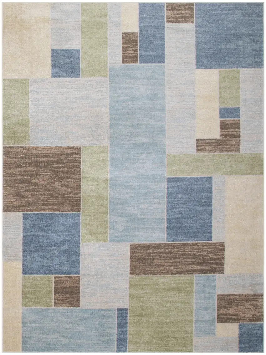 Blue Brown And Tan Geometric Washable Area Rug Photo 2