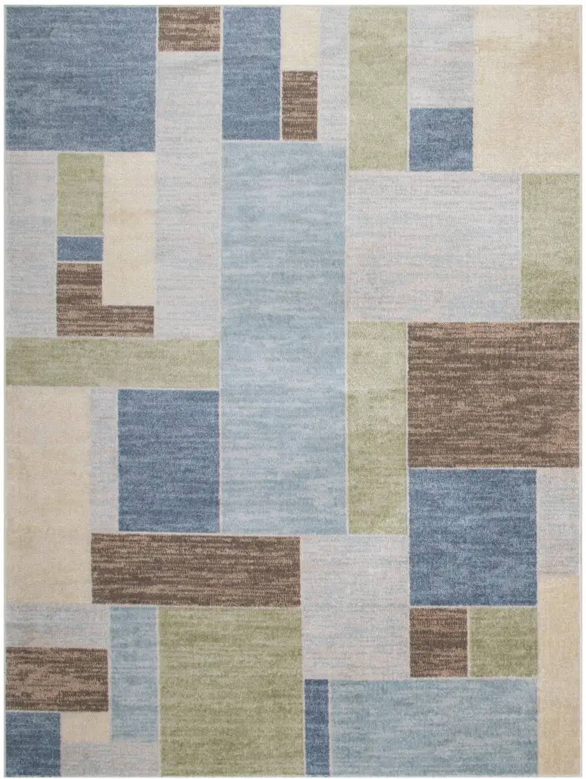Blue Brown And Tan Geometric Washable Area Rug Photo 8