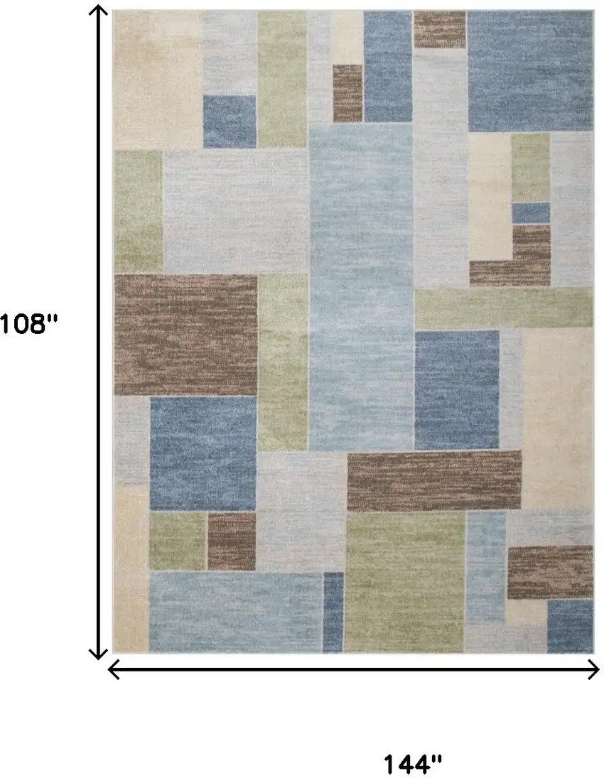 Blue Brown And Tan Geometric Washable Area Rug Photo 3